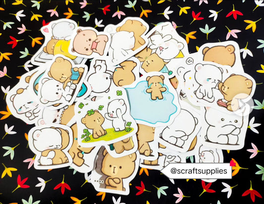 Cute Bear Stickers / Tags [Non-Adhesive] 30 Pieces [ Scrapbook supplies DIY ]