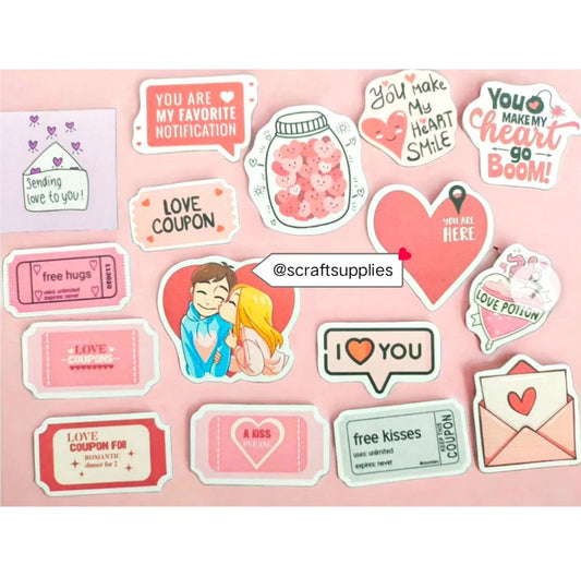 Love theme Stickers / Tags [Non-Adhesive] 16 Pieces [ Scrapbook supplies DIY ]