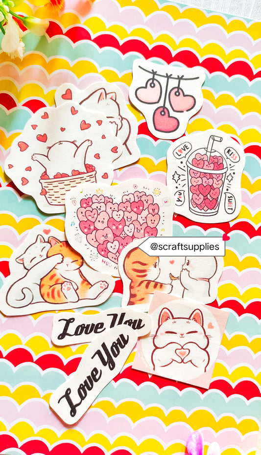 Meow Stickers / Tags [Non-Adhesive] 8 Pieces [ Scrapbook supplies DIY ]