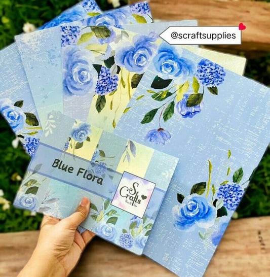 Pattern sheet : Blue Flora [ Set of 5 × Designs ] Scrapbooking sheets A4 | 180gsm